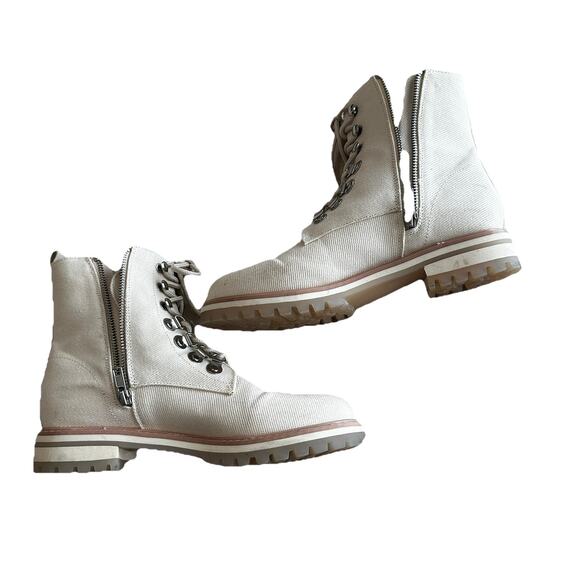Oasis Society Combat Boots Bone Canvas Size 8 Preowned Zipper Side LaceUP grunge - Picture 5 of 11